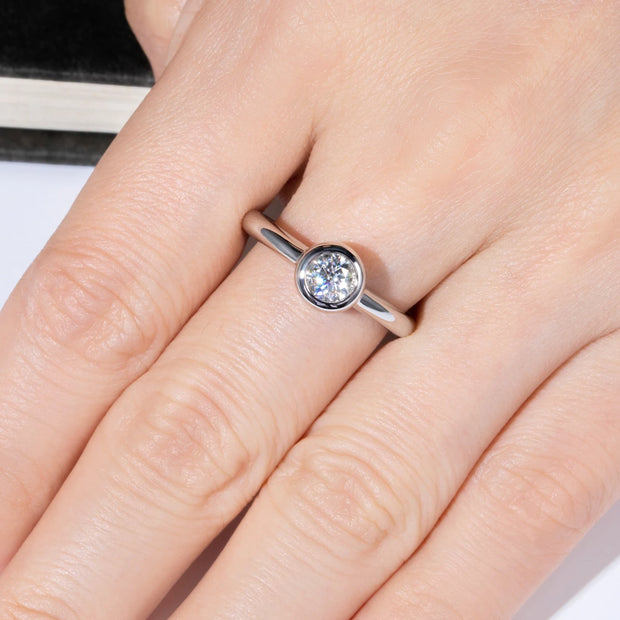 GK Moissanites 0.5ct D Color Moissanite Bezel Promise Ring