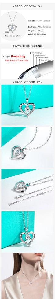 6.5MM D Color Moissanite Heart Pendant Necklace | 925 Sterling Silver.