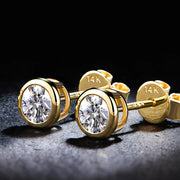 VVS1 D Color 4MM Bezel Set Stud Earrings | 10K Yellow Gold.