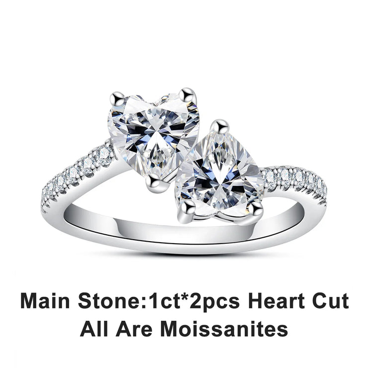 2CT Heart Moissanite Twins Engagement Ring.