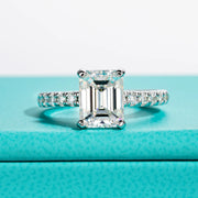 3CT Emerald Cut D Color Moissanite Engagement Ring.