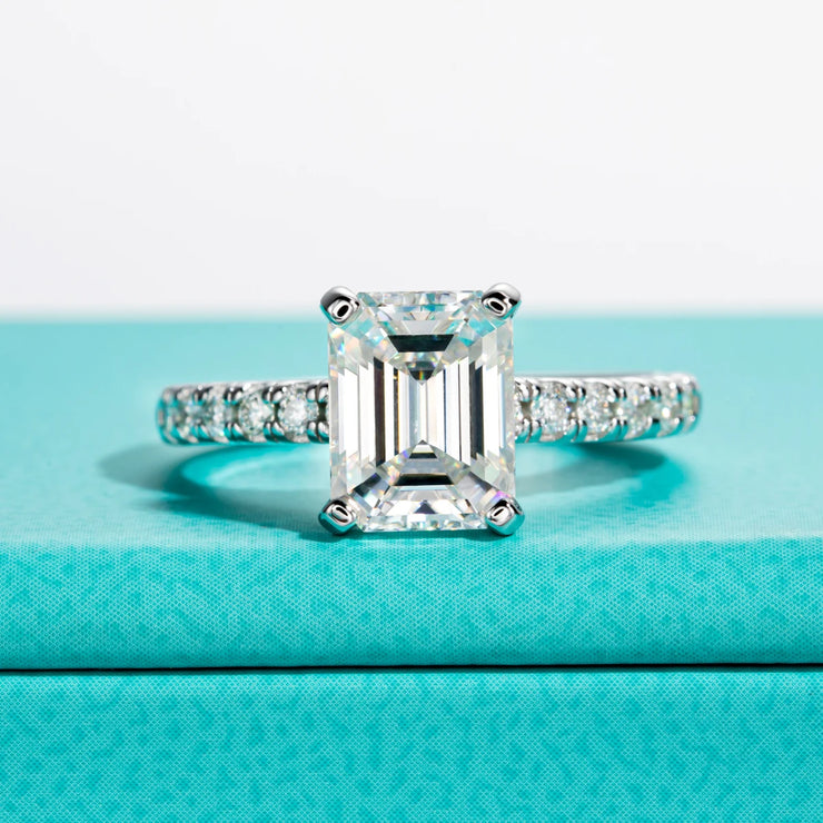 3CT Emerald Cut D Color Moissanite Engagement Ring.