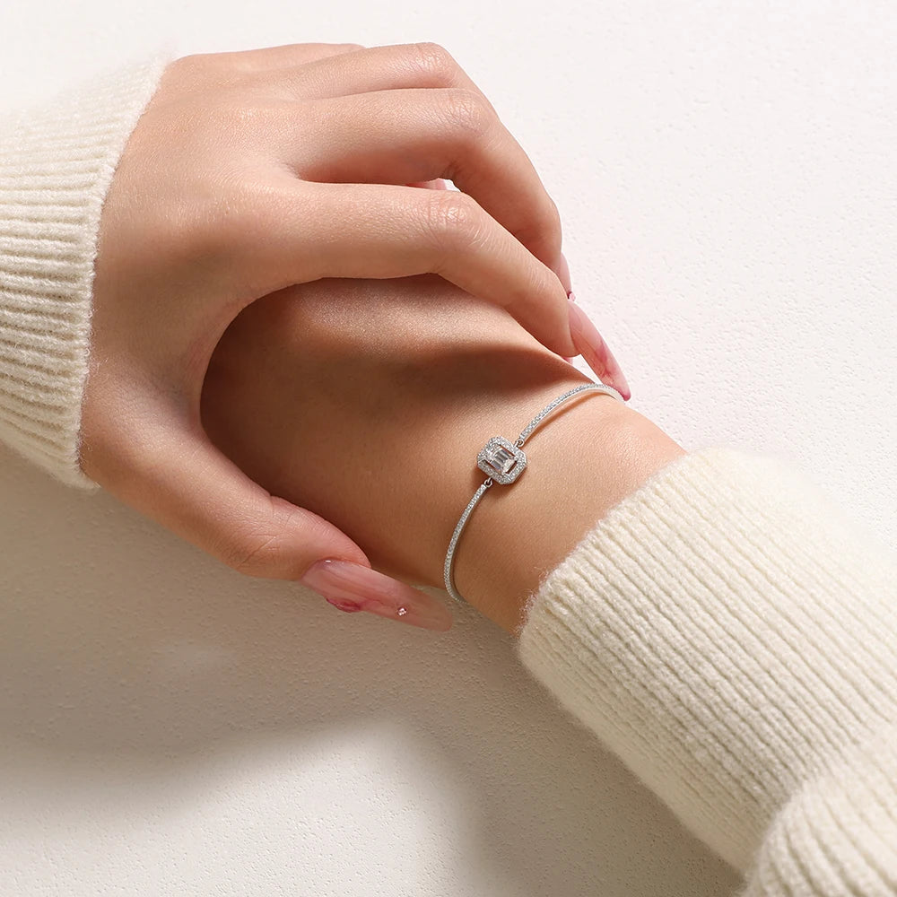Emerald Cut Moissanite Adjustable Bracelet