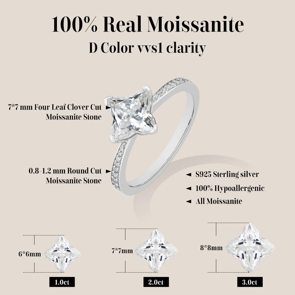 2 CT Clover Cut Moissanite Ring