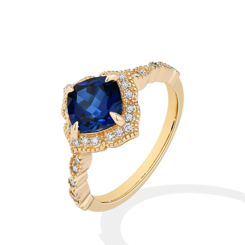 2 CT Cushion Cut Blue Sapphire Engagement Ring