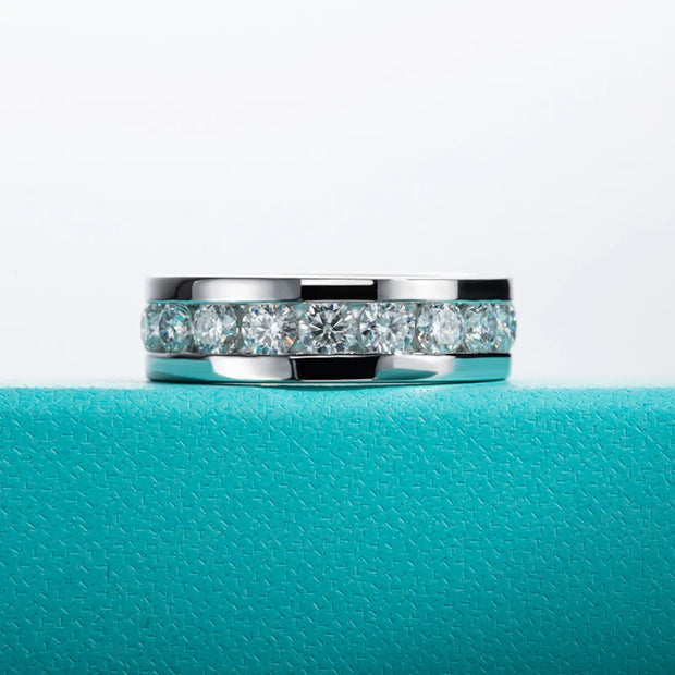 GK Moissanites 4mm Moissanite Wedding Band Ring S925 Sterling Silver Eternity Ring