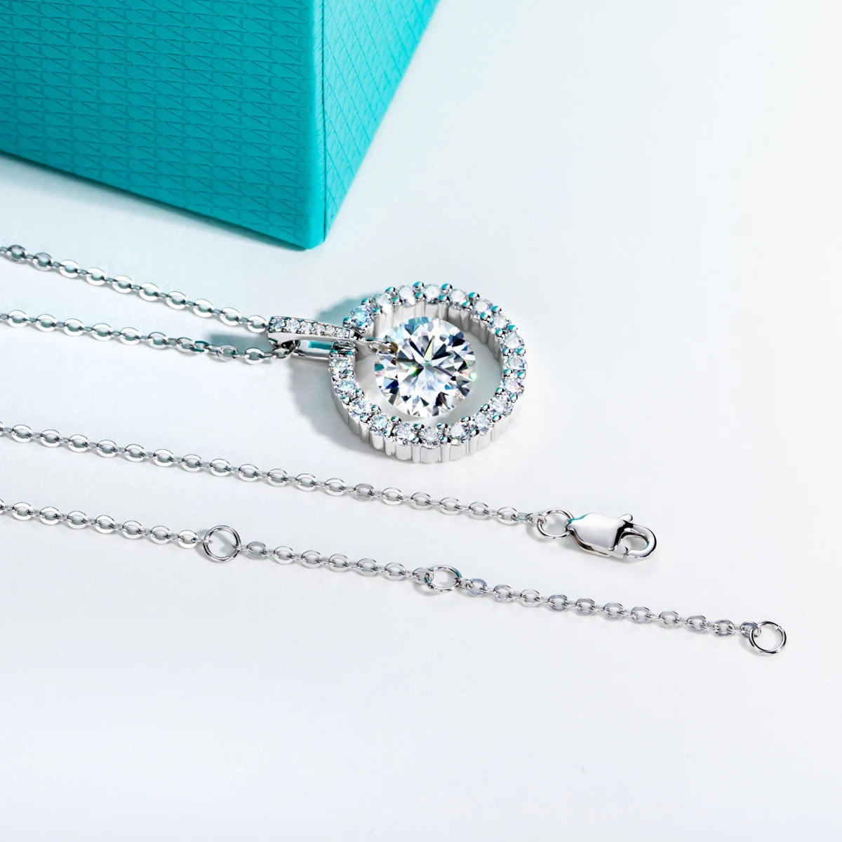 3 CT D Color Moissanite Halo Pendant Necklace