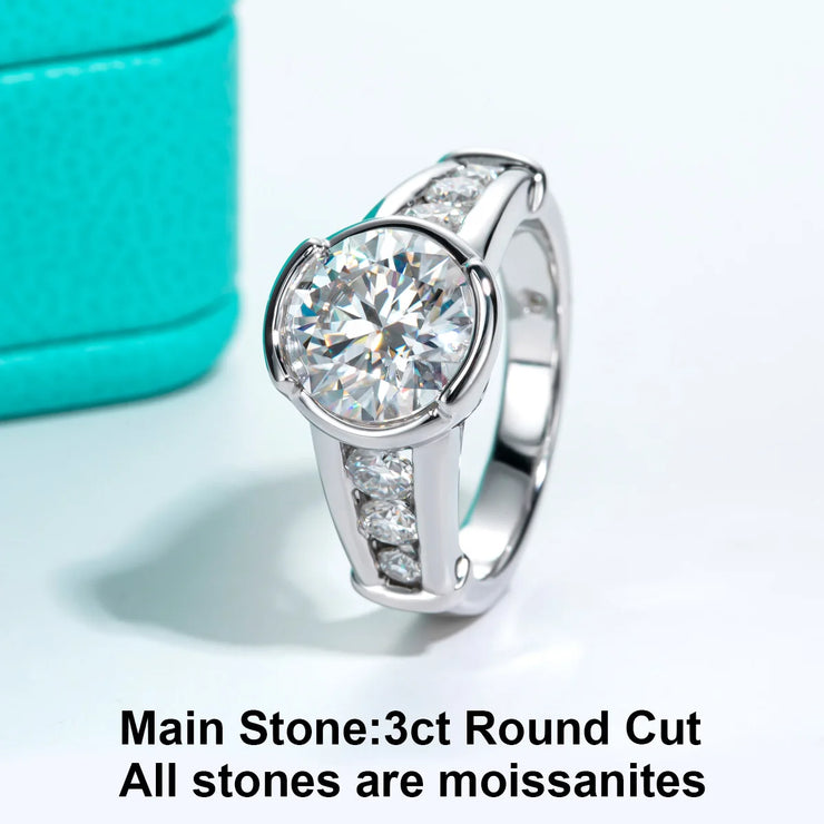 3CT Round Cut D Color Moissanite Engagement Ring.