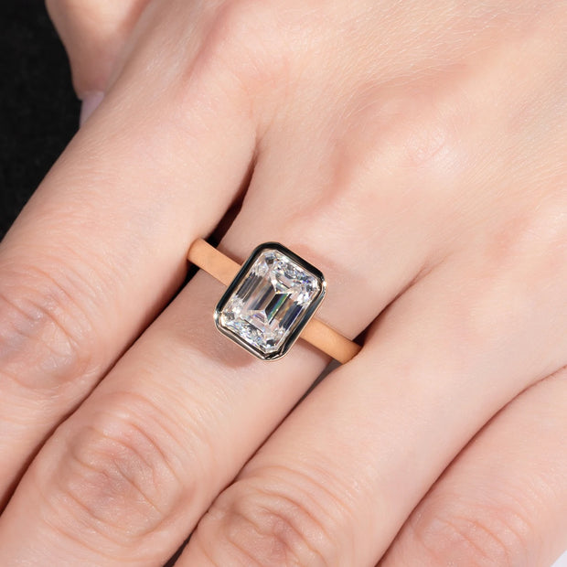 3CT Emerald Cut D Color Moissanite Engagement Ring.