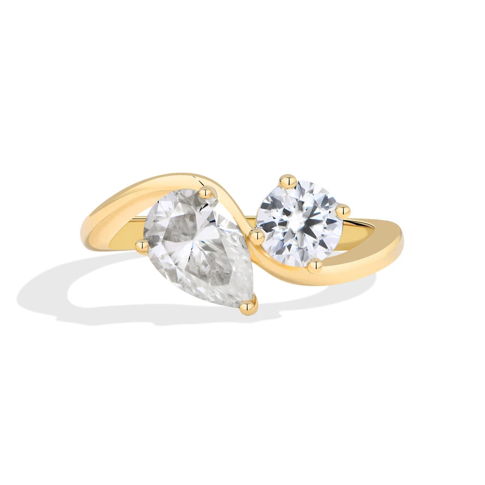 Toi Et Moi Pear & Round Cut Moissanite Bypass Ring