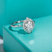 2CT VVS 1 D Color Moissanite Halo Engagement | 18K White Gold Plated.