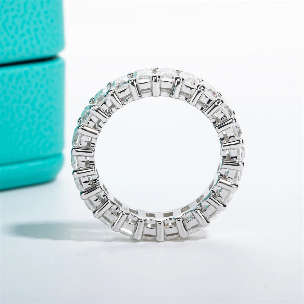 8.1 CTTW Emerald Cut Moissanite Eternity Ring