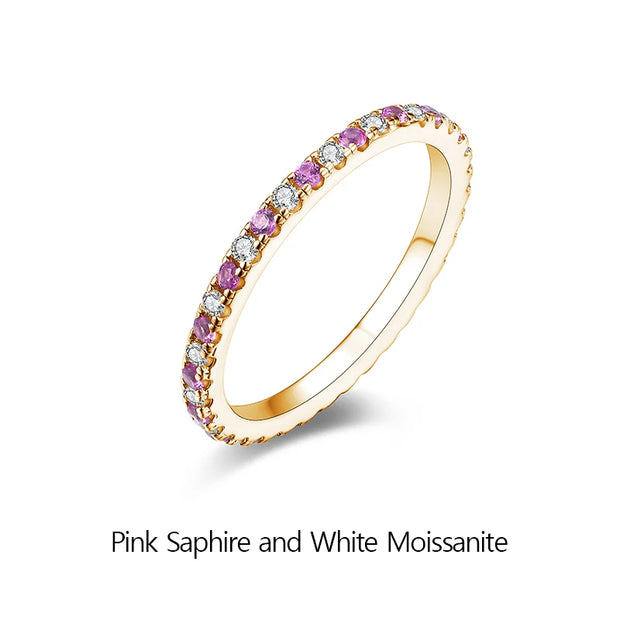 VVS 1 D Color 1.5mm Pink Sapphire & Moissanite Band.