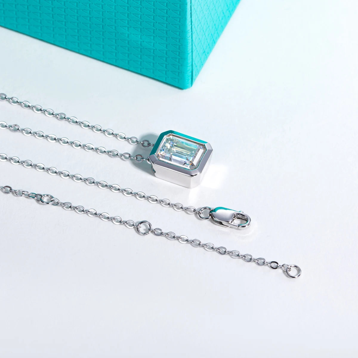 VVS1 Emerald Cut Moissanite Bezel Pendant Necklace