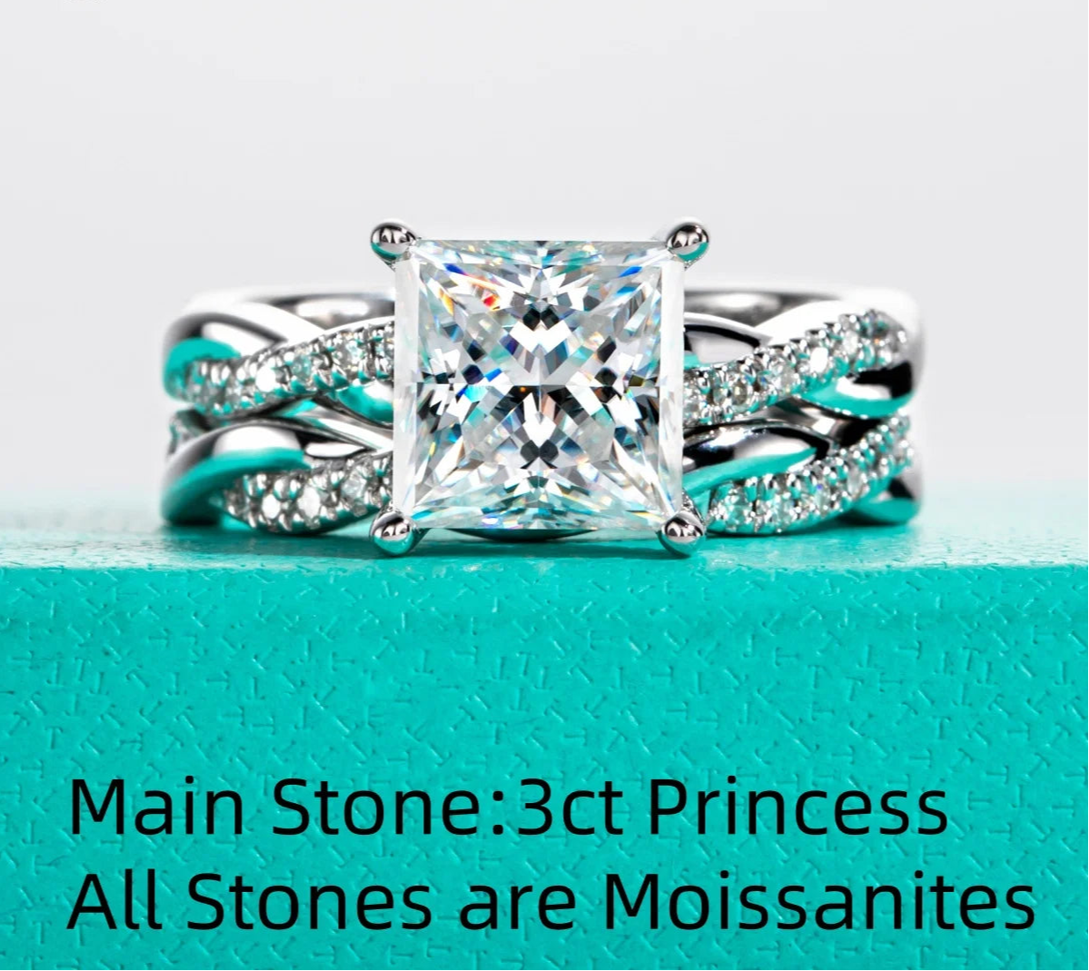 3 CT Princess Cut Moissanite Engagement Ring Set