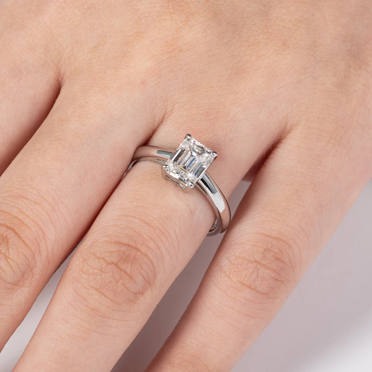 2 CT Emerald Cut Moissanite Engagement Ring | 925 Sterling Silver.