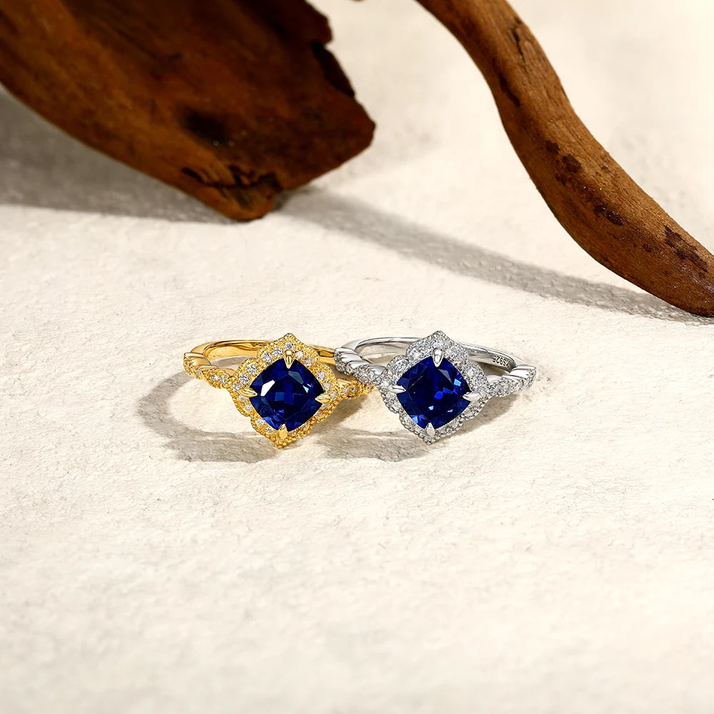 2 CT Cushion Cut Blue Sapphire Engagement Ring