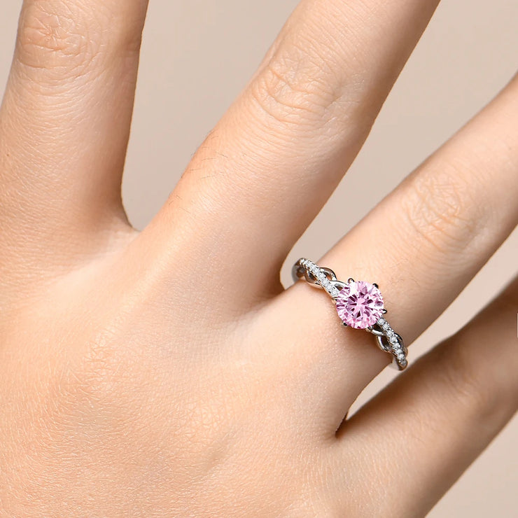 1CT D Color Round Cut Pink Moissanite Ring | S925.