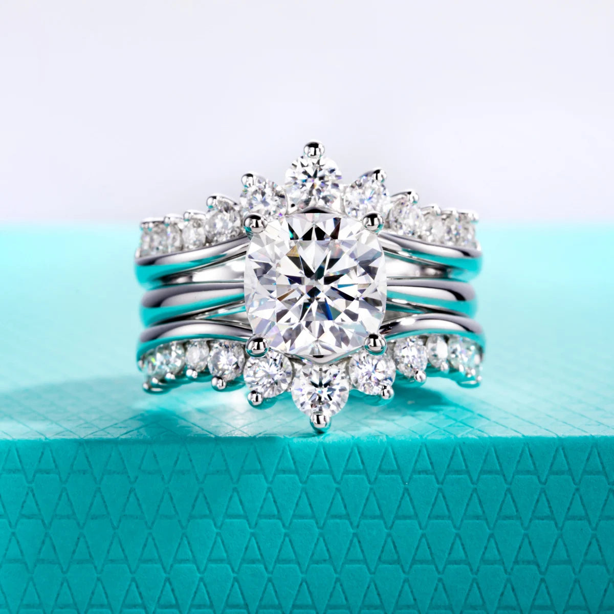 3 CT Cushion Cut Moissanite Bridal Ring Set