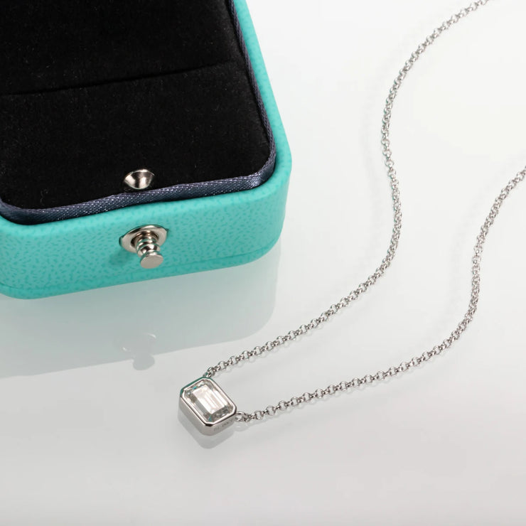 1ct Emerald Cut Moissanite Pendant Necklace.