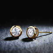 VVS1 D Color 4MM Bezel Set Stud Earrings | 10K Yellow Gold.