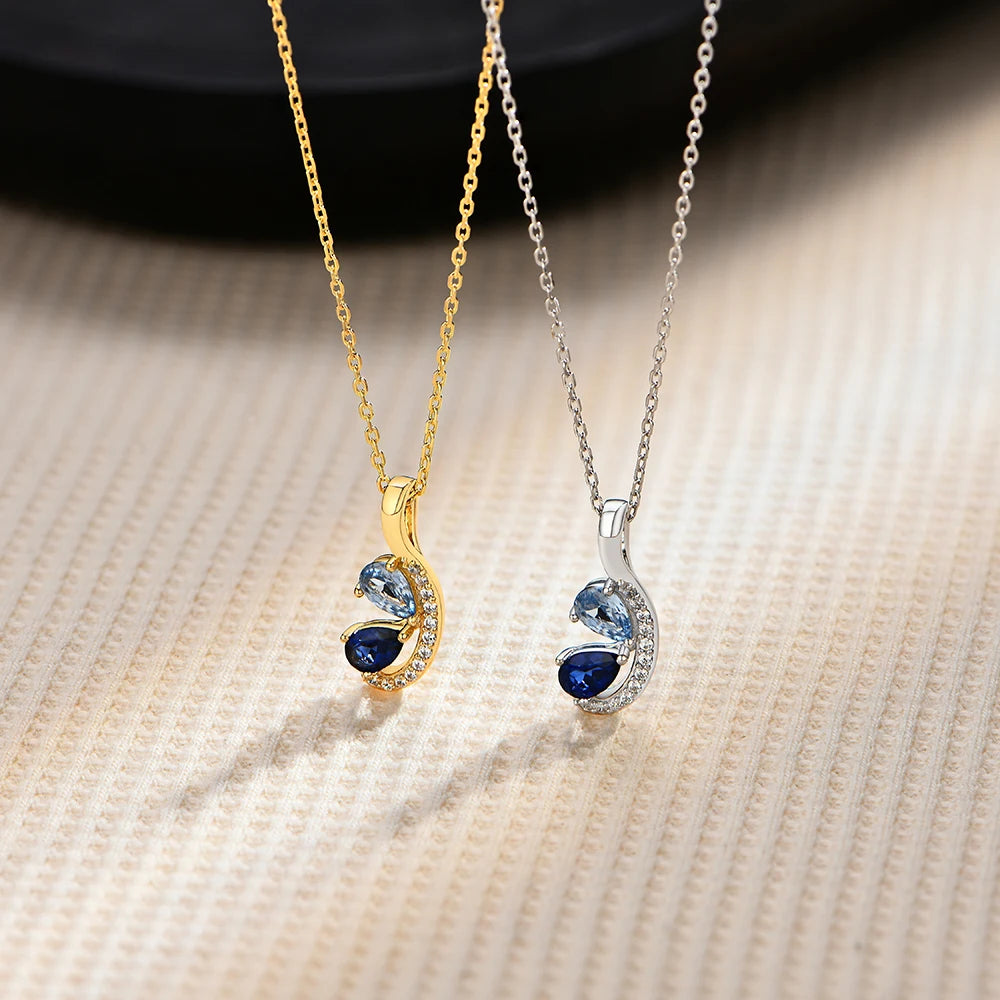 Double Teardrop Sapphire Pendant Necklace