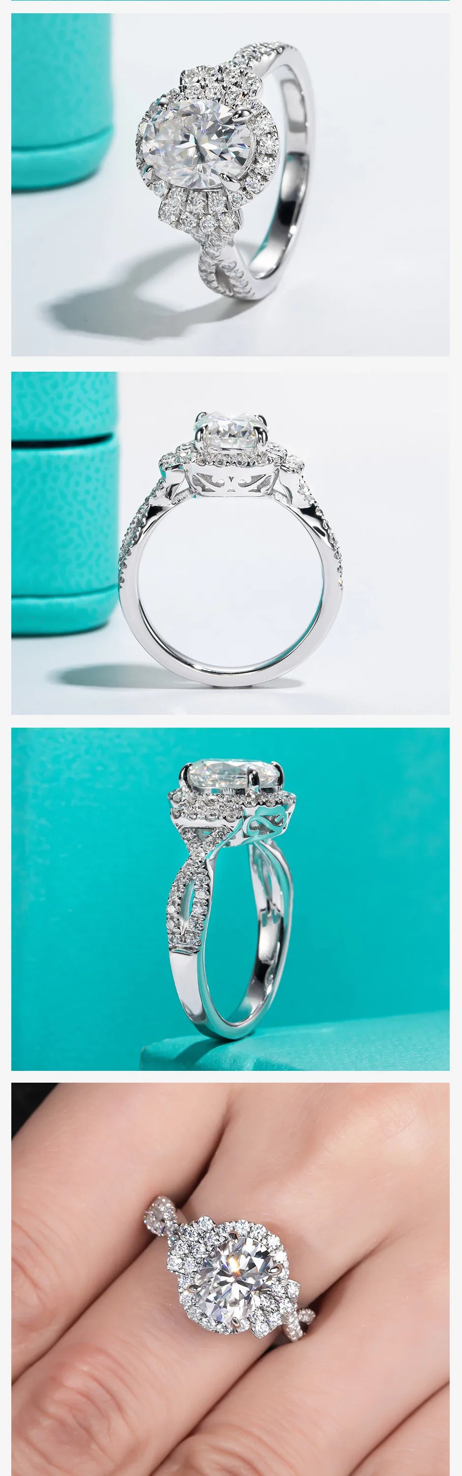 2 CT Oval Cut Moissanite Halo Engagement Ring