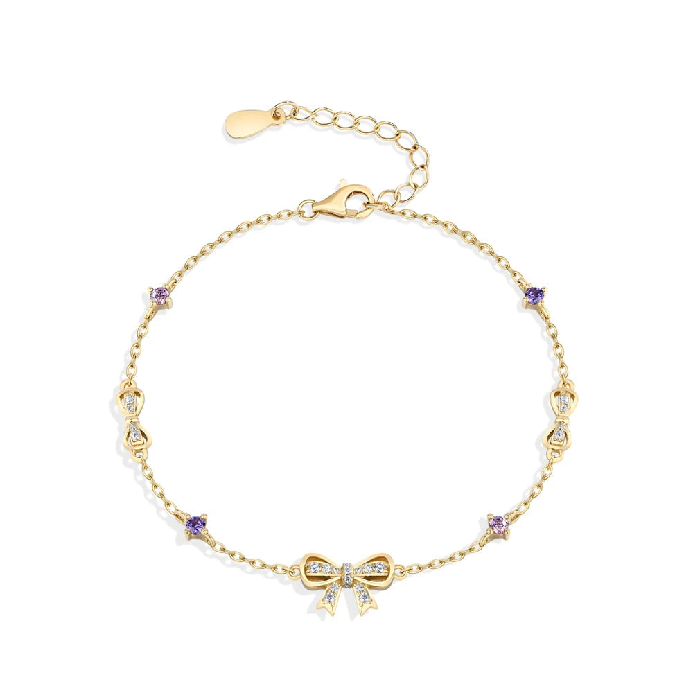 Moissanite Bow Bracelet with Pink Accents