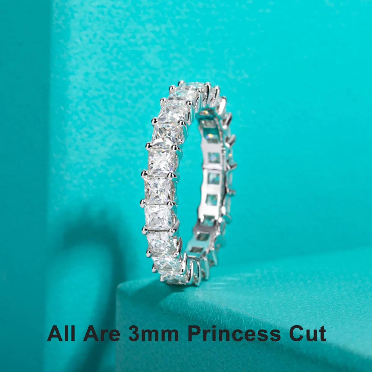 3 MM Princess Cut Moissanite Eternity Band