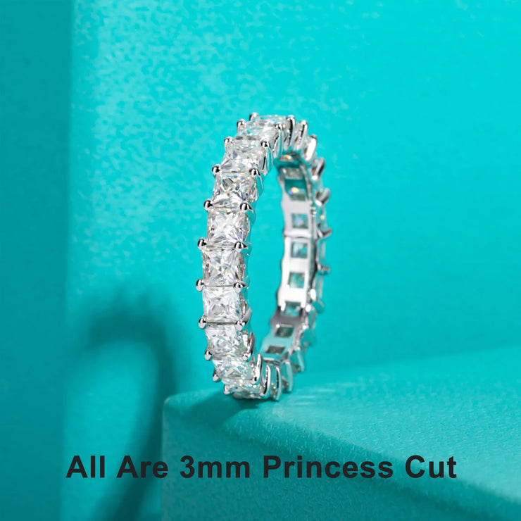 GK Moissanites 3mm Princess Cut D Color Moissanite Eternity Band