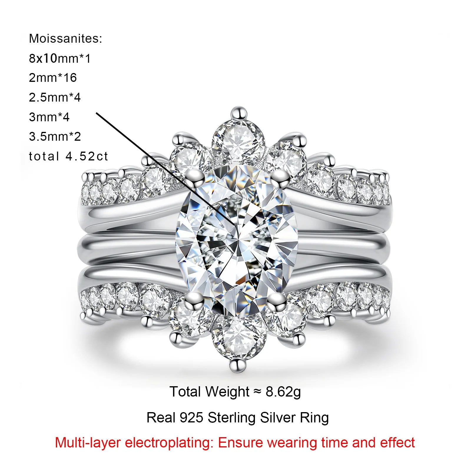 3 CT Oval Cut Moissanite Bridal Set Ring