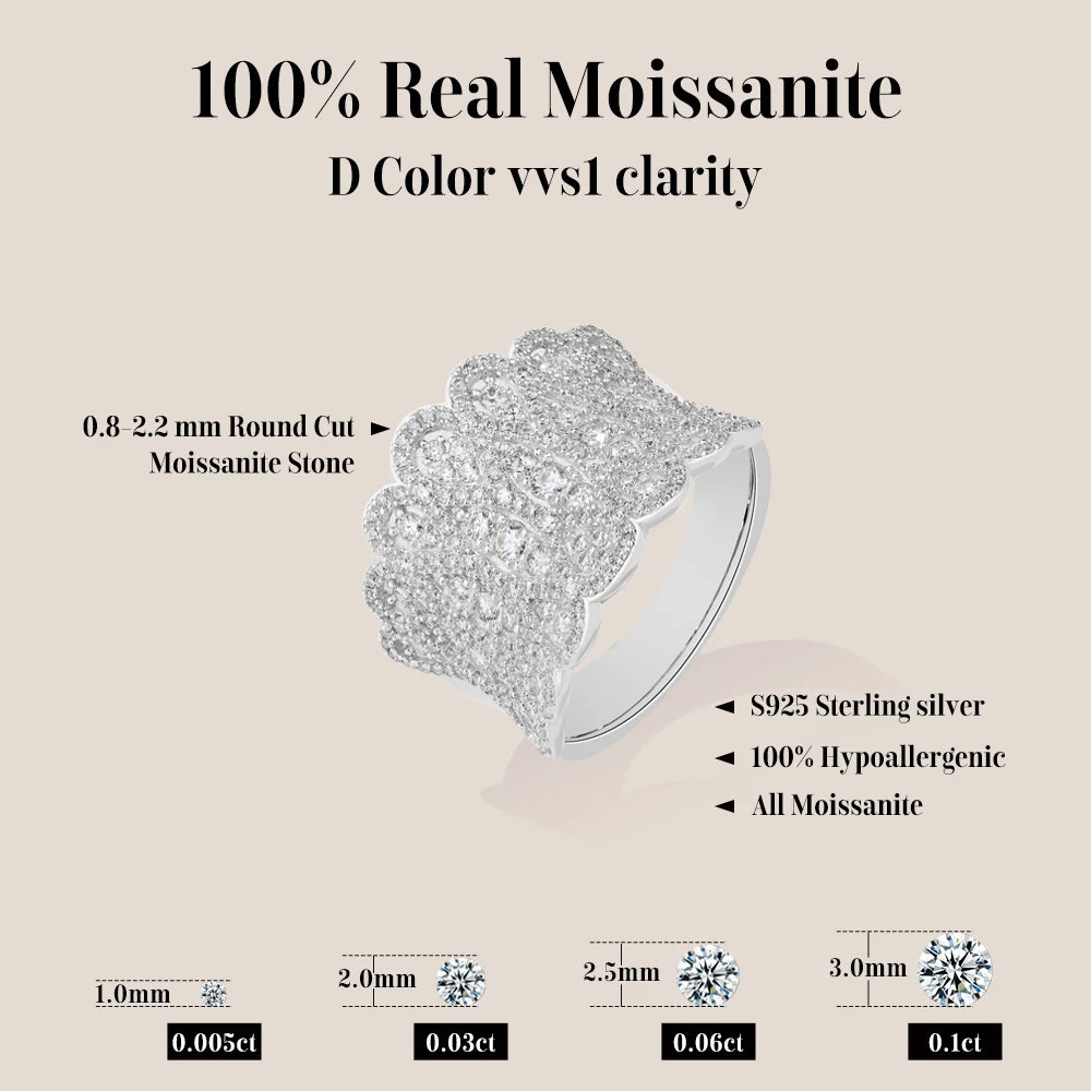 Luxury Paved Moissanite Wavy Statement Ring