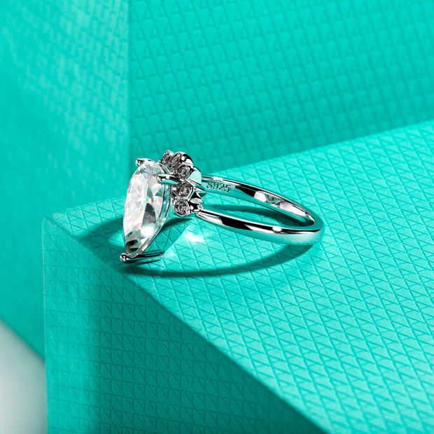 GK Moissanites 4ct Pear Cut D Color Moissanite Engagement Rings