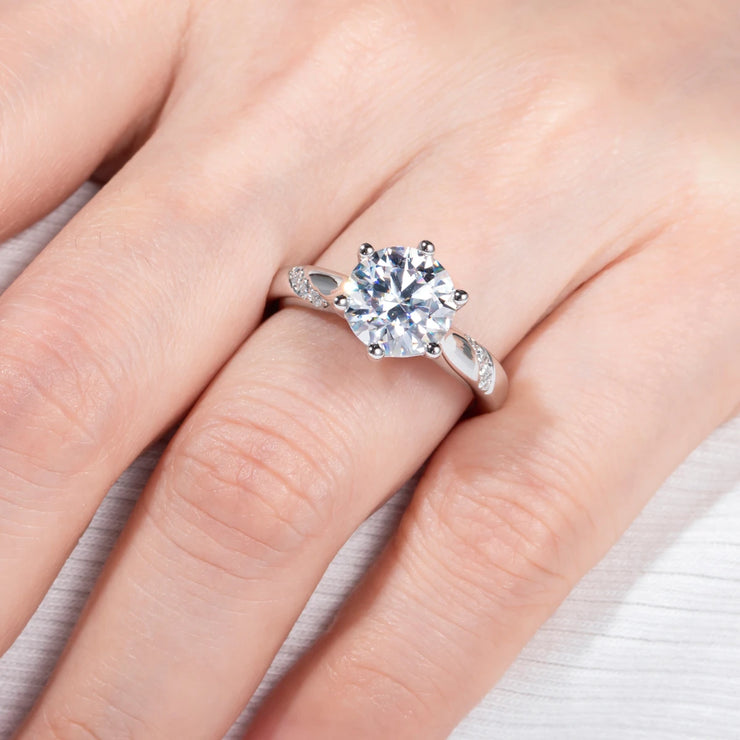 3 CT Round Cut D Color Moissanite Engagement Ring.