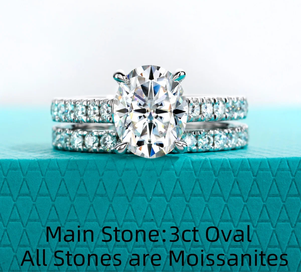 3 CT Oval Cut Moissanite Bridal Ring Set