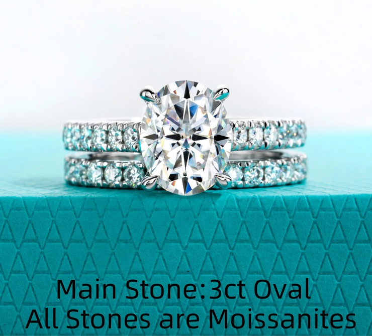 3 CT Oval Cut Moissanite Bridal Ring Set