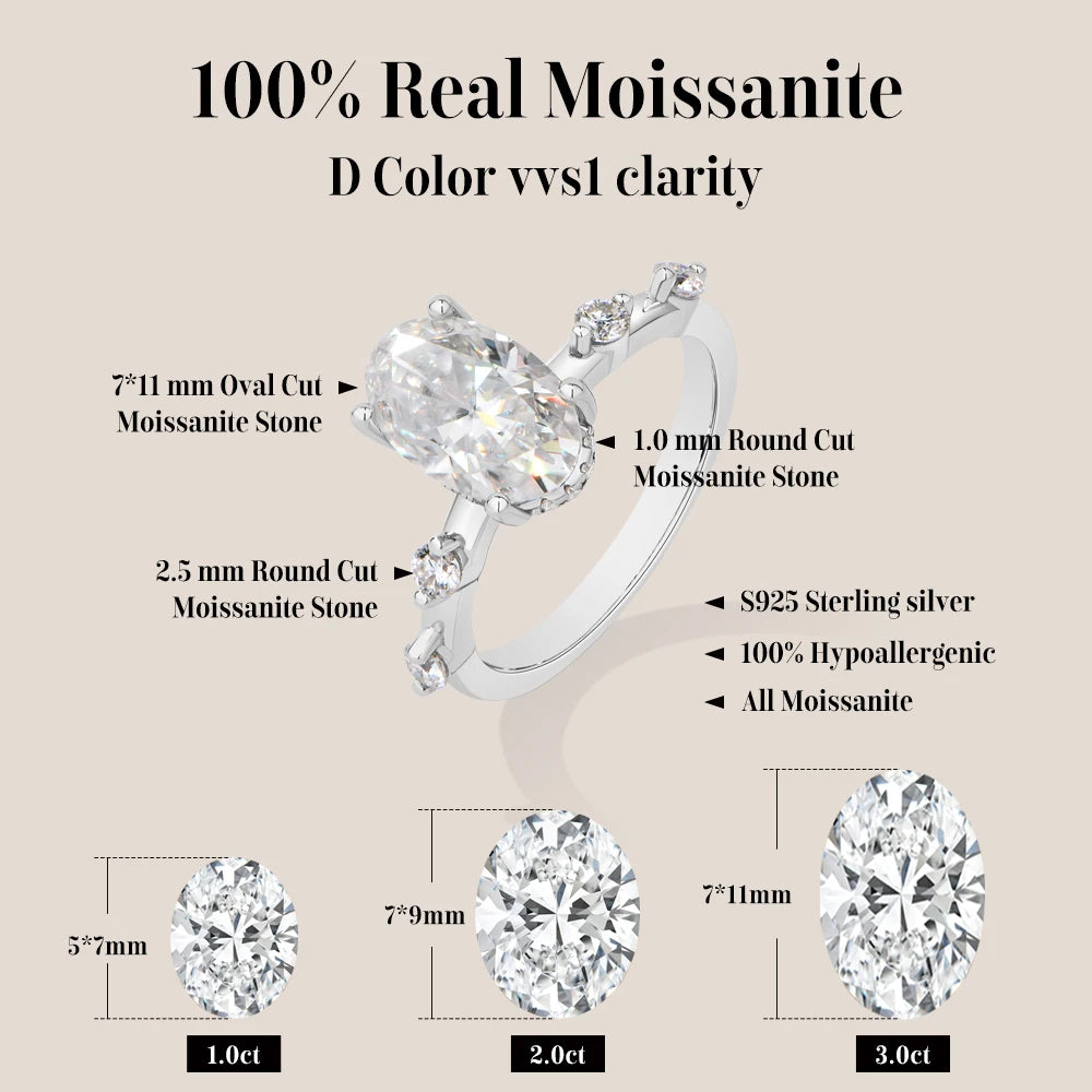 3 CT Oval Cut Moissanite Ring