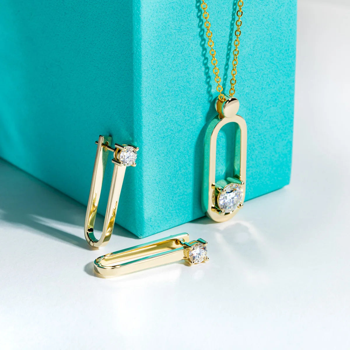 2ct D Color Moissanite Pin Necklace and Earrings Set.