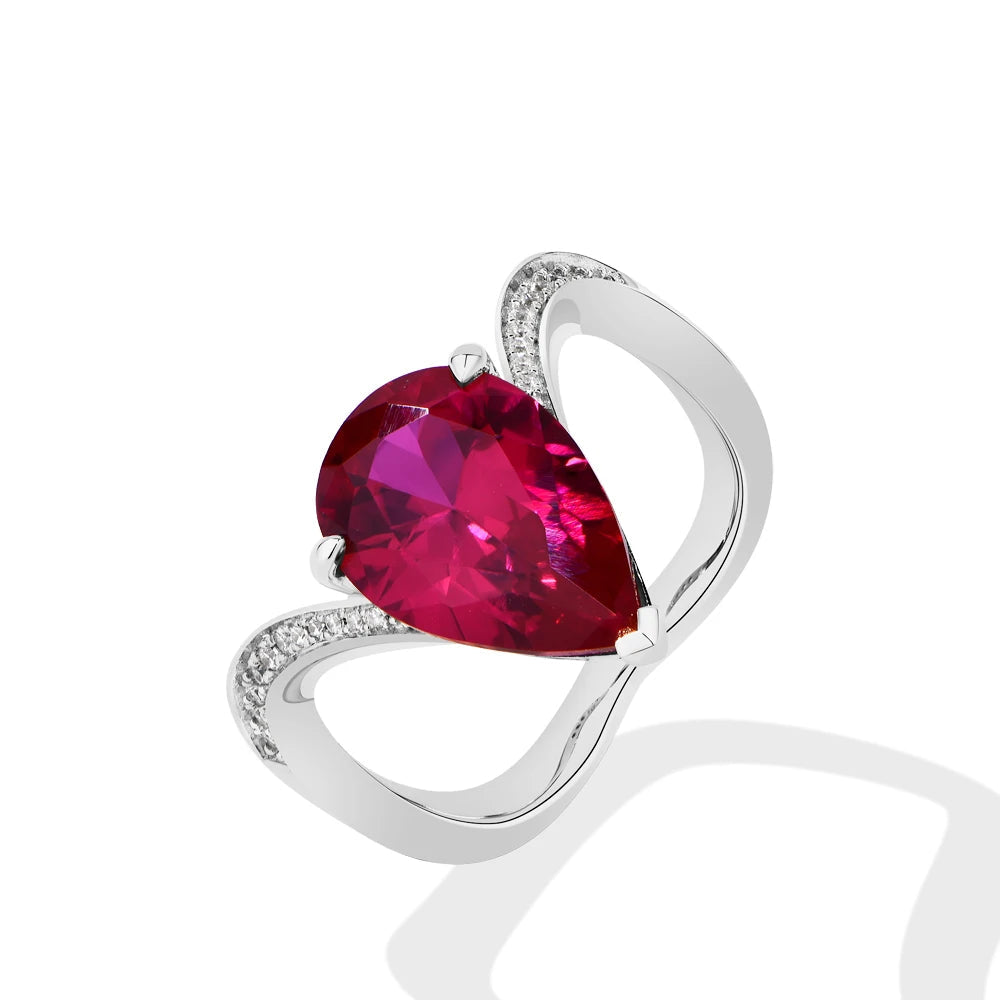 6 CT Pear Cut Lab Sapphire & Ruby Wedding Ring