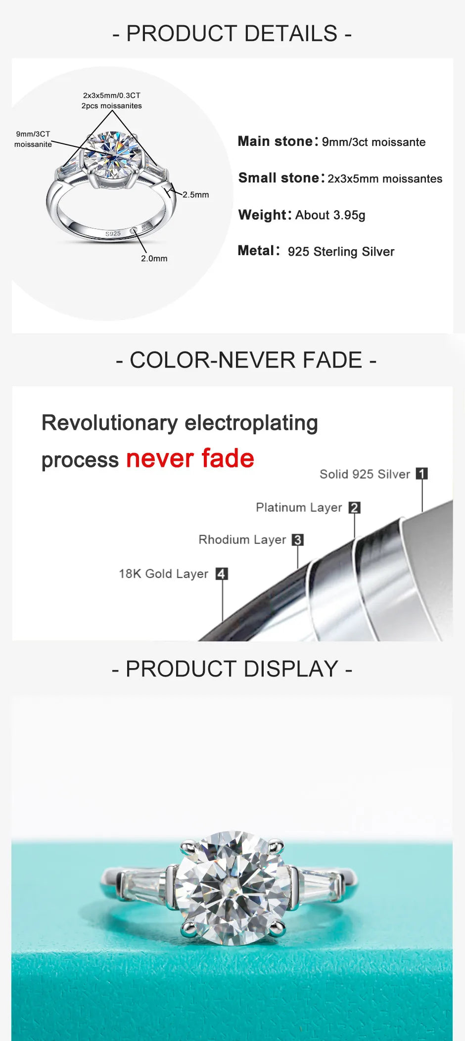 GK Moissanite 3ct Moissanite Engagement Ring.