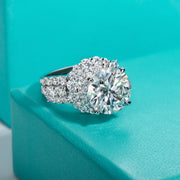 VVS1 D Color 6.92 CTTW Moissanite Halo Engagement Ring.