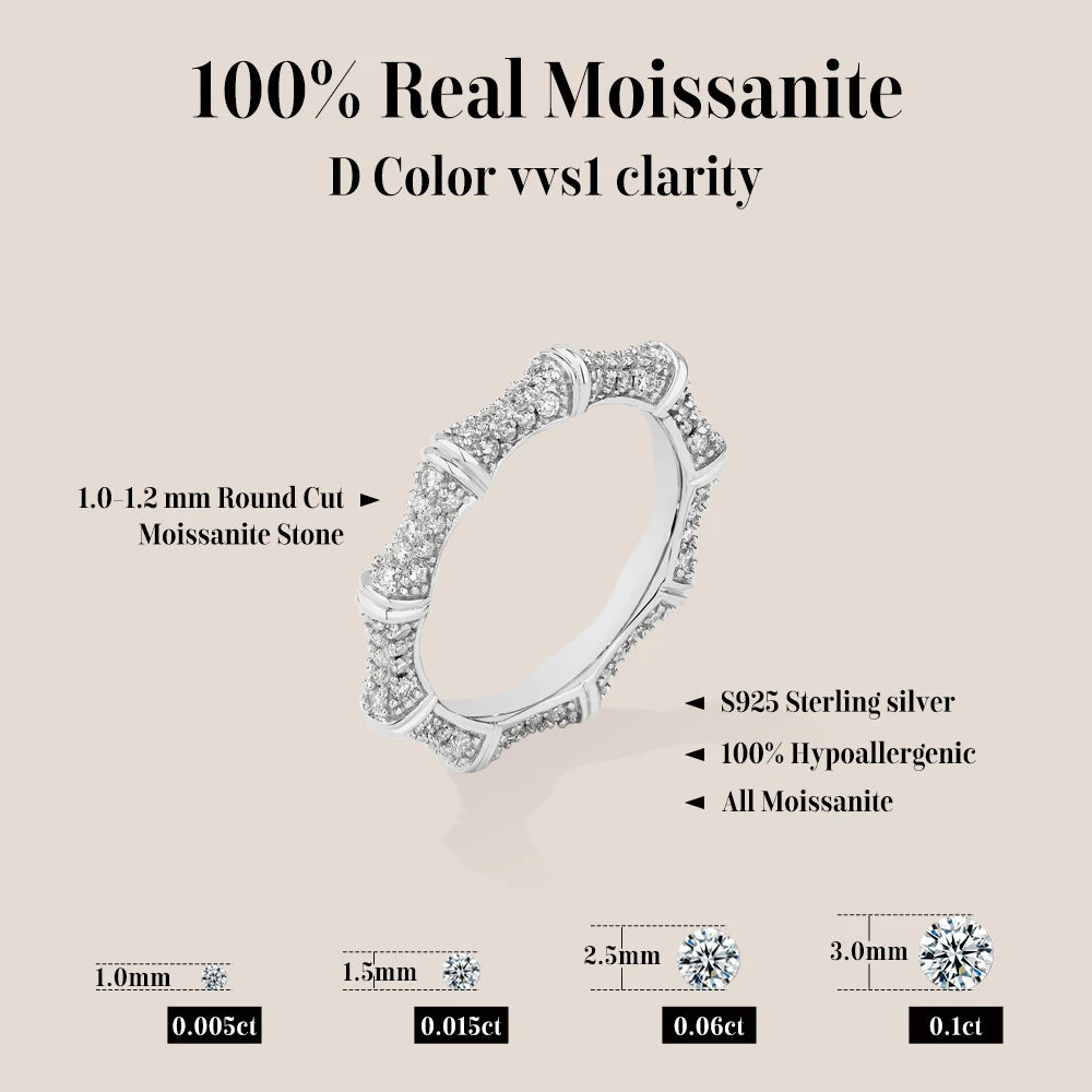 Sparkling Bamboo Design Moissanite Ring