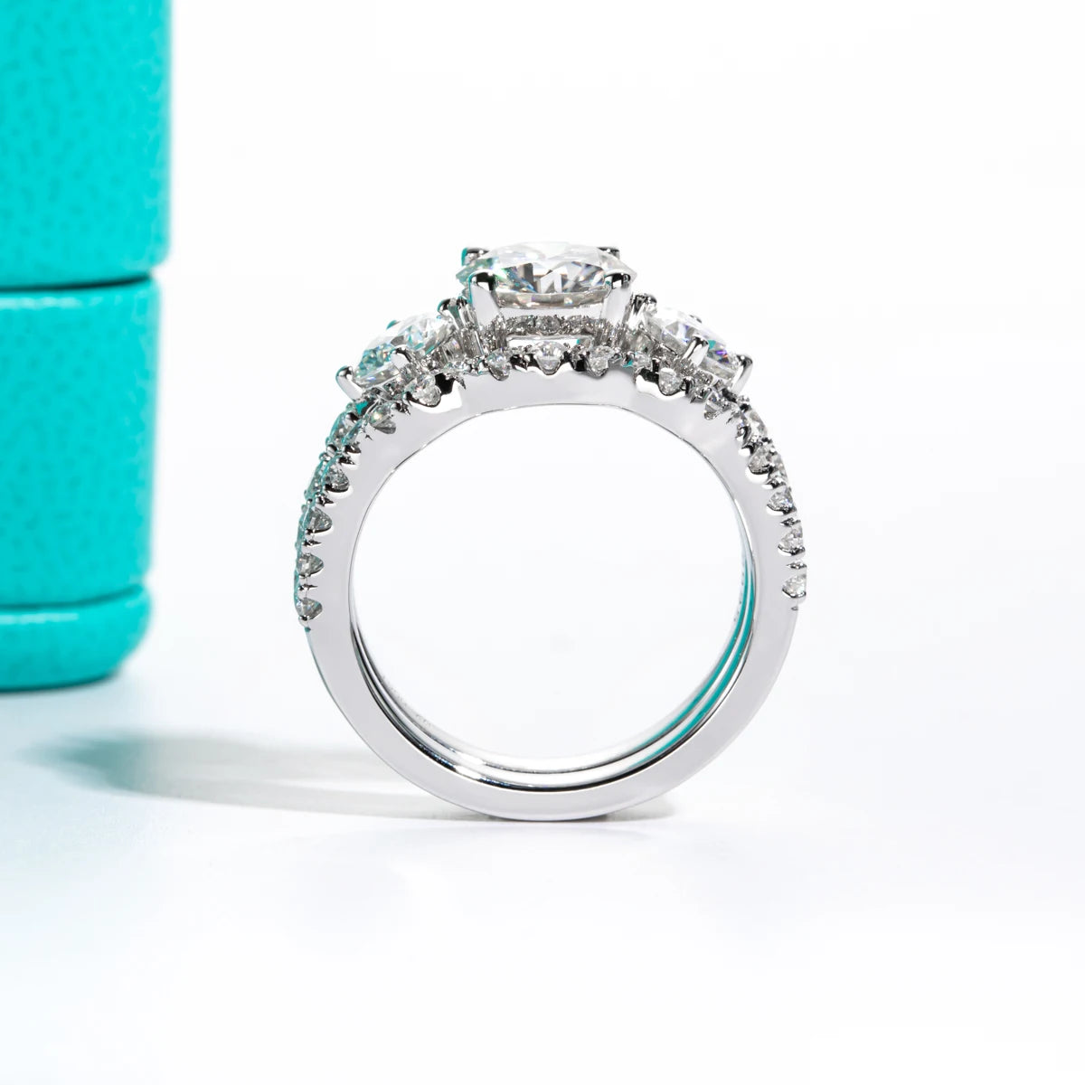 3 CTTW D Color Moissanite Bridal Ring Set