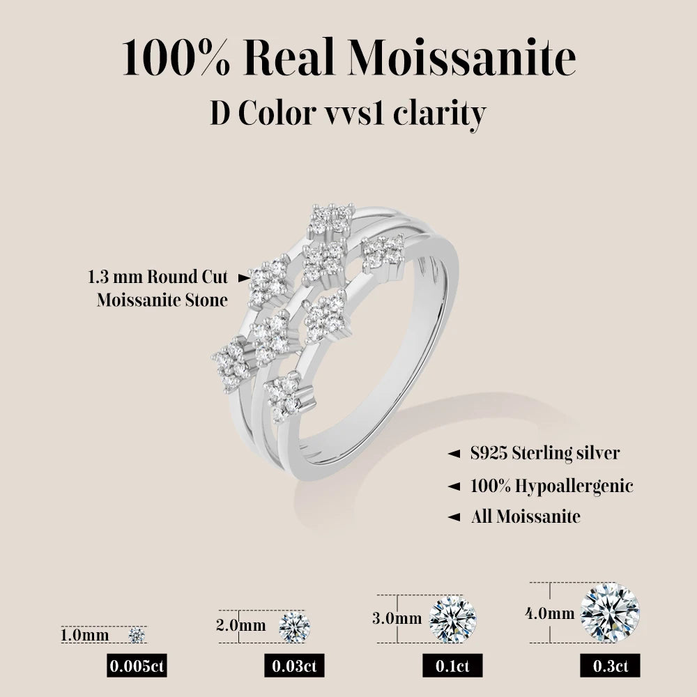 Three-Layer D VVS1 Moissanite Stackable Ring