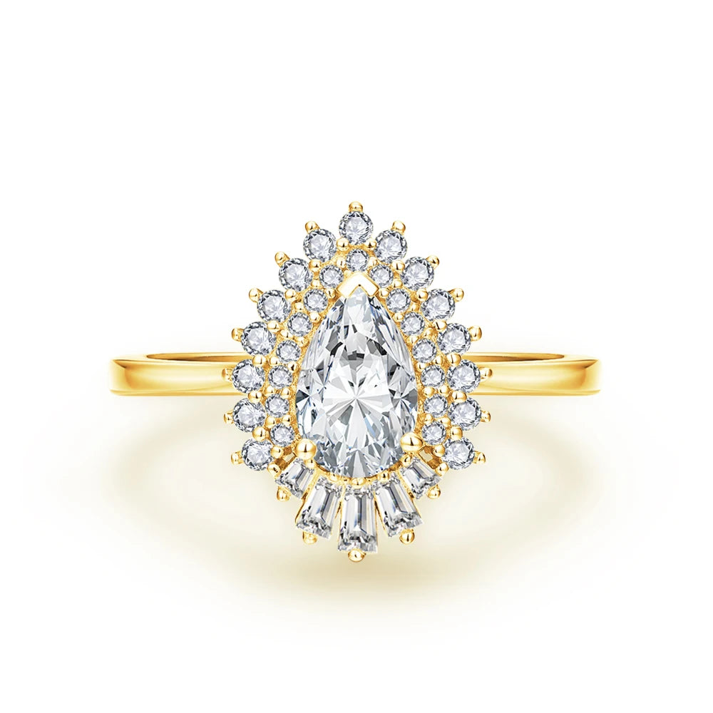 1 CT Pear Cut Moissanite Double Halo Engagement Ring