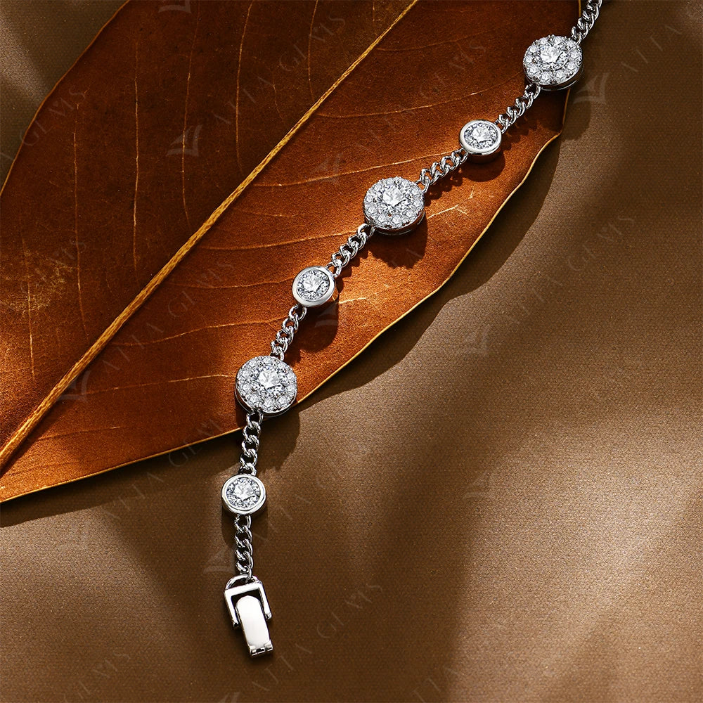 Luxury Round Halo Moissanite Bracelet