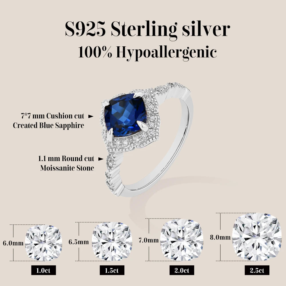 2 CT Cushion Cut Blue Sapphire Engagement Ring