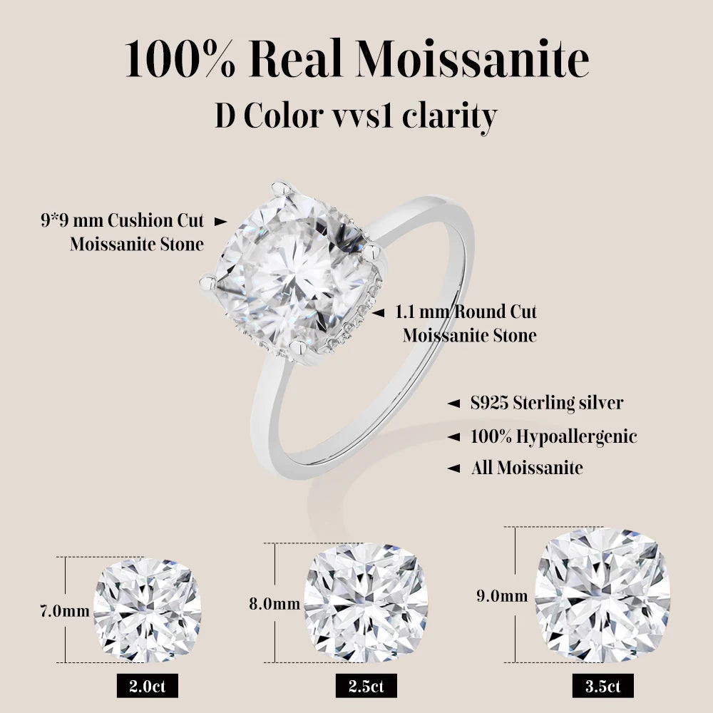 3.5 CT Cushion Cut Moissanite Engagement Ring