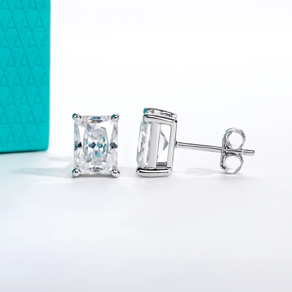 VVS1 D Color Radiant Cut Moissanite Stud Earrings