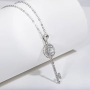 1ct D Color Moissanite Key Pendant Necklace.